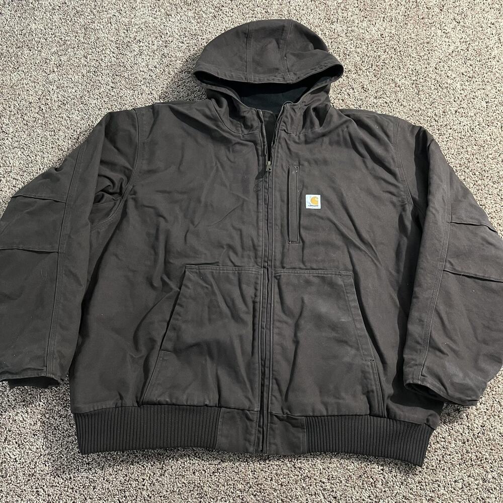 Carhartt Jacket Mens 4XL Brown Hooded Full‎ Zip Loose Fit Duck Work 013371-M